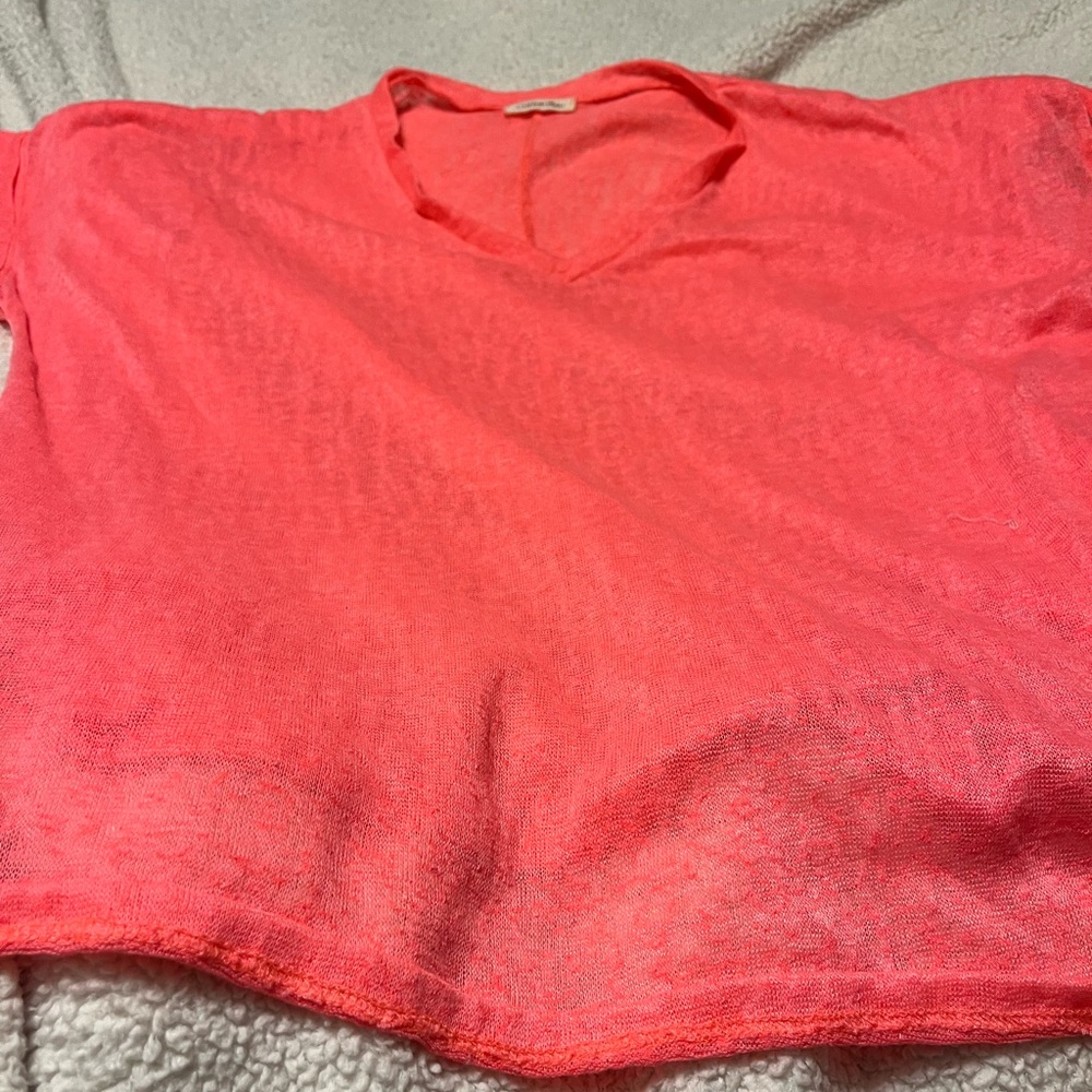 Vibrant Coral V-Neck Short Sleeve Top